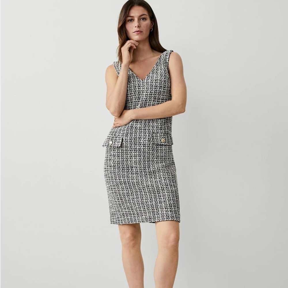 Ann Taylor Black White Textured Knit Tweed Sheath Dress